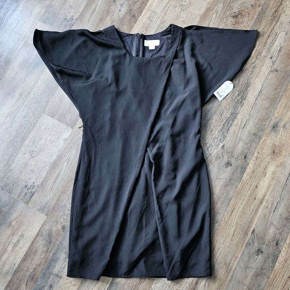 NWT Jessica Simpson Black Dress Overlay Detail Split Shoulder Sleeve Sz 4. - Picture 3 of 9